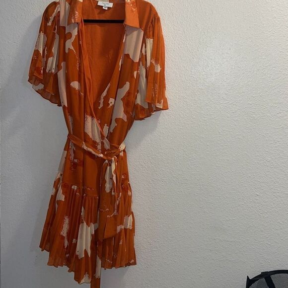 ✨ALEXIS Target Flutter Sleeve Pleated Wrap Sz 3X Dress Orange✨ - Picture 5 of 9